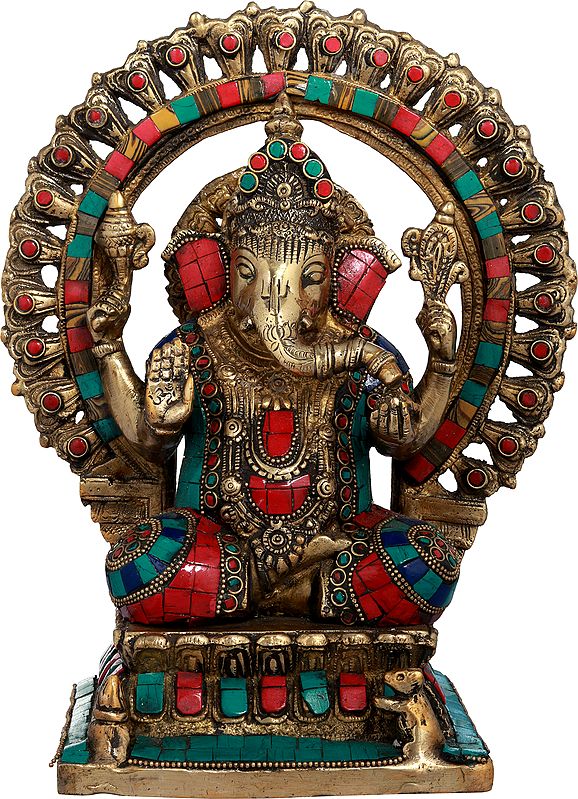 11" Lord Ganesha Lotus Petals Aureole In Brass | Handmade | Made In India