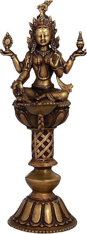 Pooja Lamp with Nepalese Form of Goddess Lakshmi - Made in Nepal