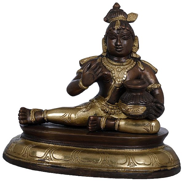 6" Butter-Loving Krishna Brass Statue | Handmade Unique Home Decor