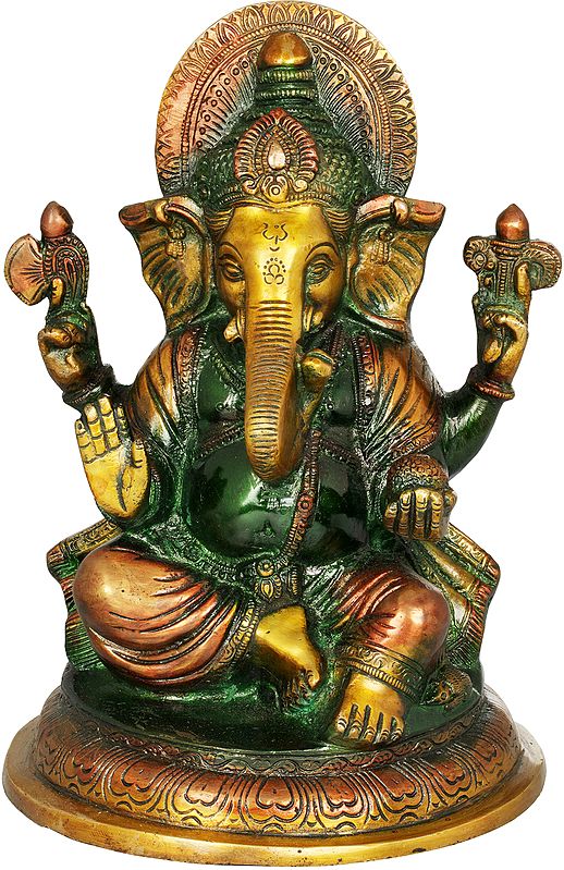 8" Blessing Lord Ganesha In Brass | Handmade | Made In India