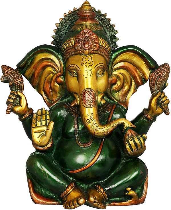 10" Lord Ganesha in Ashirwad Mudra In Brass | Handmade | Made In India