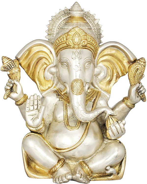 10" Lord Ganesha in Ashirwad Mudra In Brass | Handmade | Made In India