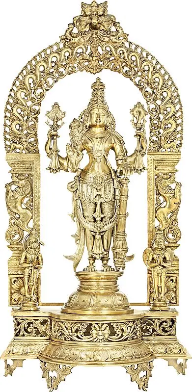 Lord Vishnu Flanked By Hanuman-Garuda