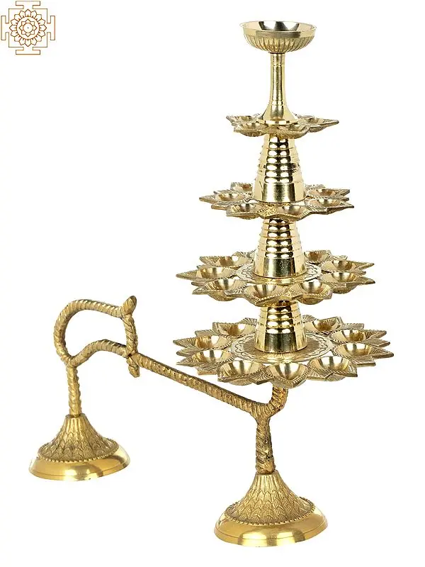 15" Thirty Two Wicks Aarti Lamp In Brass | Handmade | Made In India