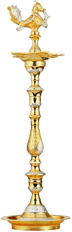 25" Peacock Ritual Lamp in Brass | Handmade | Made in India