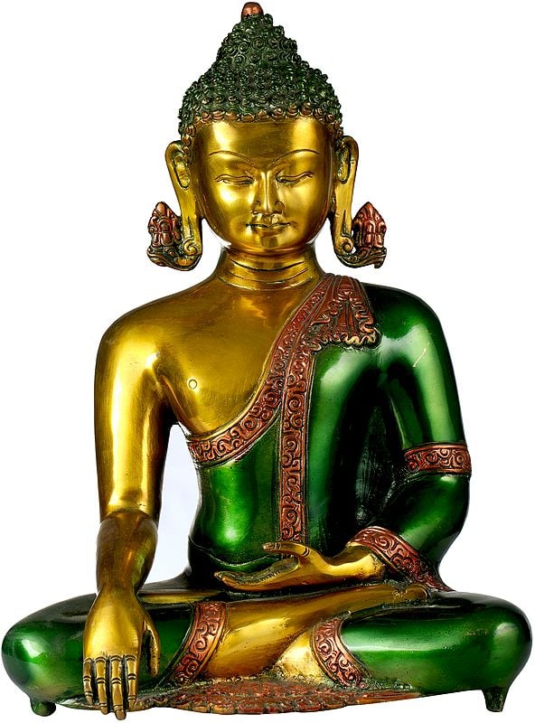 13" The Buddha Invoking the Earth Goddess to be His Witness to the Attainment of Supreme Enlightenment In Brass | Handmade | Made In India