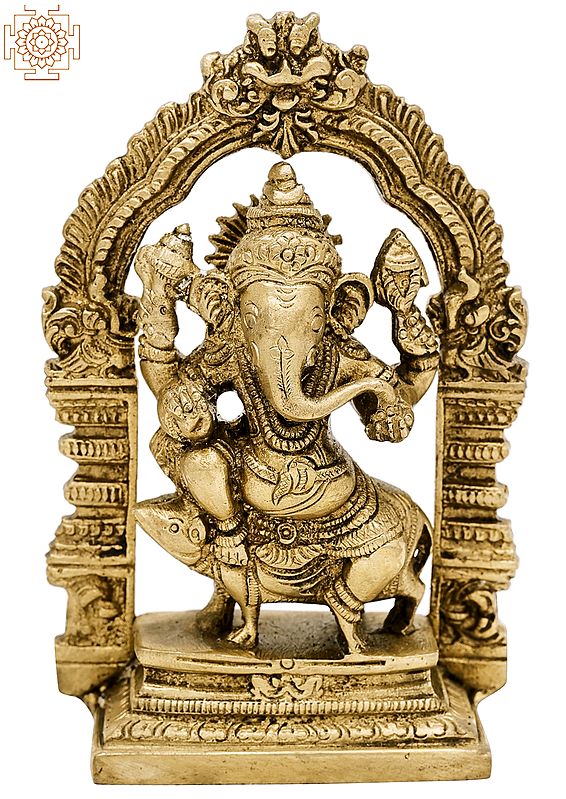 5" Temple Ganesha Sculpture in Brass | Handmade | Made In India
