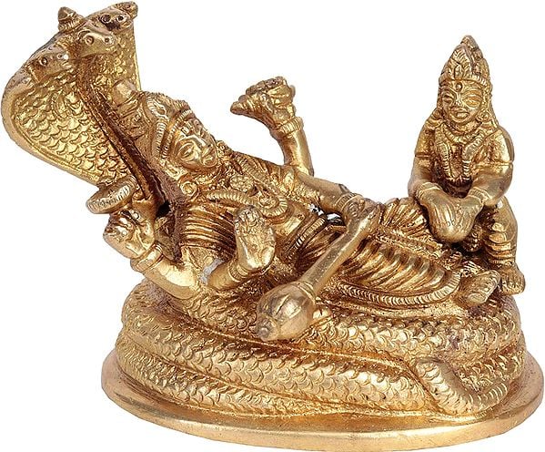 3" Shri Vishnu Lakshmiji on Sheshnag In Brass | Handmade | Made In India