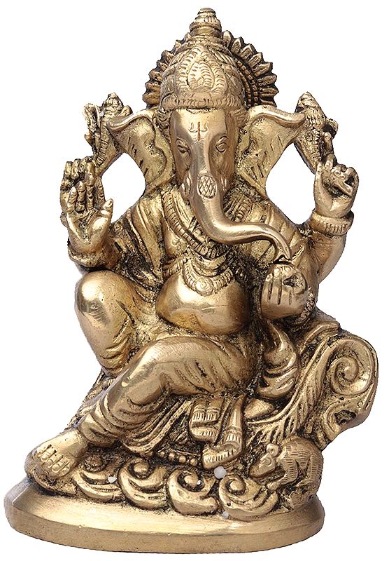 6" Blessing Lord Ganesha In Brass | Handmade | Made In India