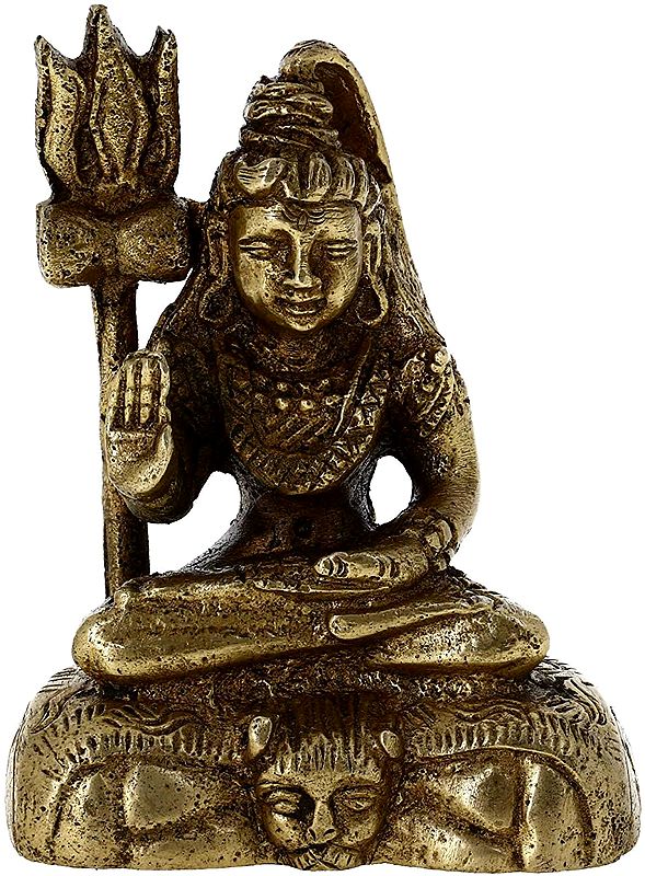2" Small Blessing Lord Shiva Statue in Brass | Handmade | Made in India