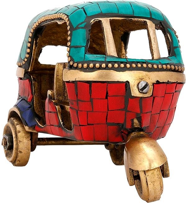 6" Auto Rickshaw with Inlay In Brass | Handmade | Made In India