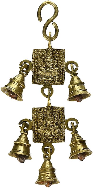 10" Goddess Lakshmi Door Hanging with Bells in Brass | Handmade | Made in India