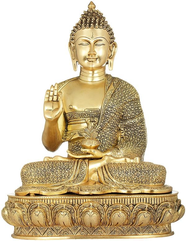 22" The Resplendent Buddha Gives You His Blessing In Brass | Handmade | Made In India