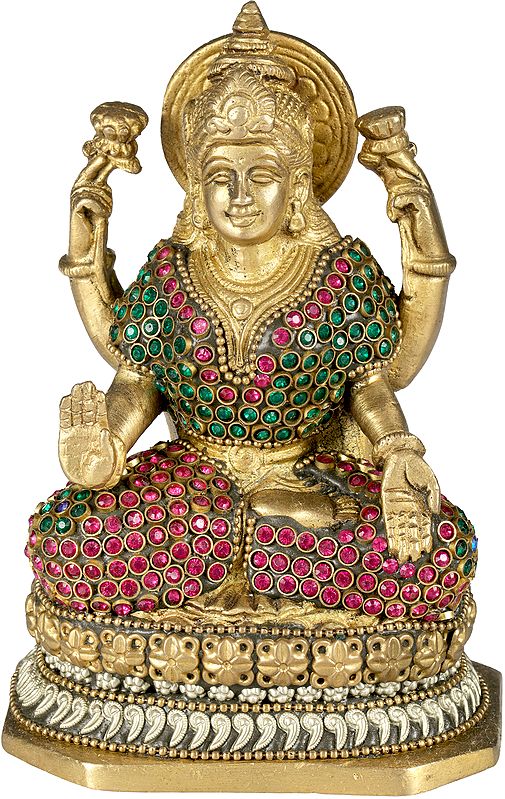 5" Goddess Lakshmi Statue in Brass | Handmade | Made In India
