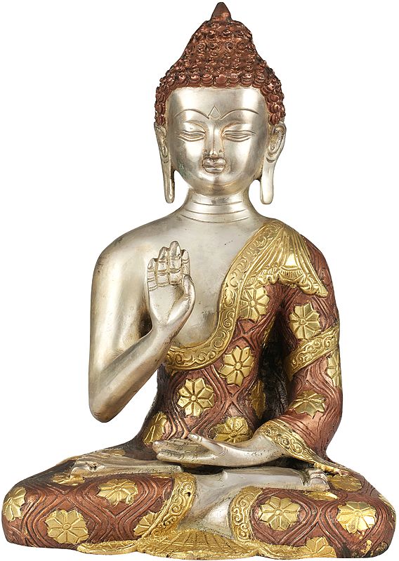 10" Lord Buddha In Abhaya Mudra - Tibetan Buddhist In Brass | Handmade | Made In India