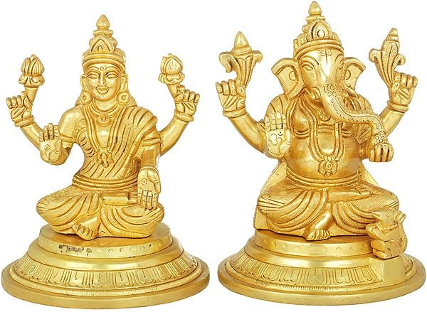 6" Pair of Ganesha and Lakshmi In Brass | Handmade | Made In India