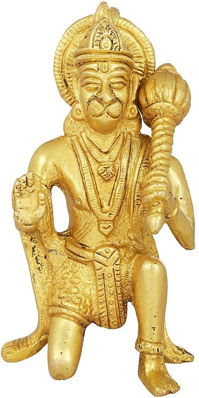 4" Hanuman Ji in Ashirwad Mudra In Brass | Handmade | Made In India