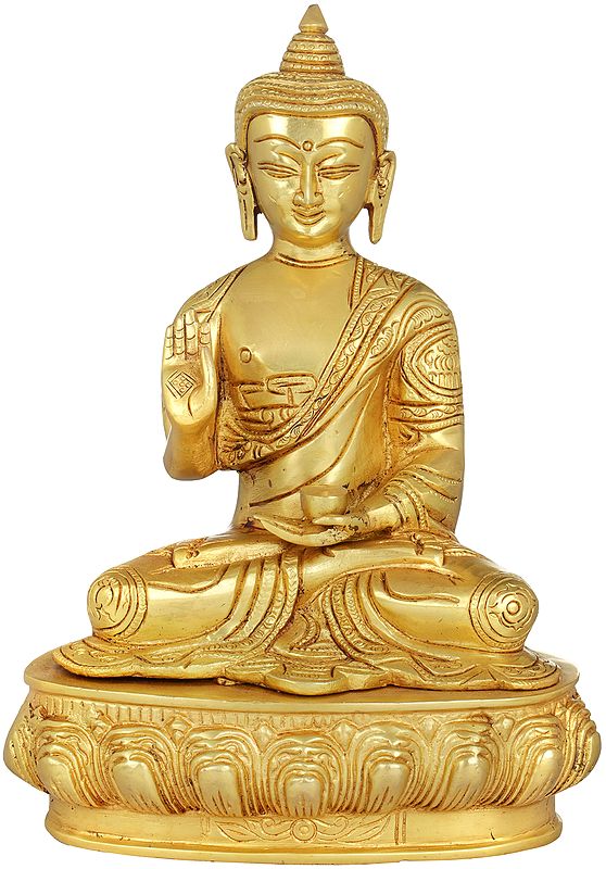 9" Blessing Buddha  - Tibetan Buddhist In Brass | Handmade | Made In India