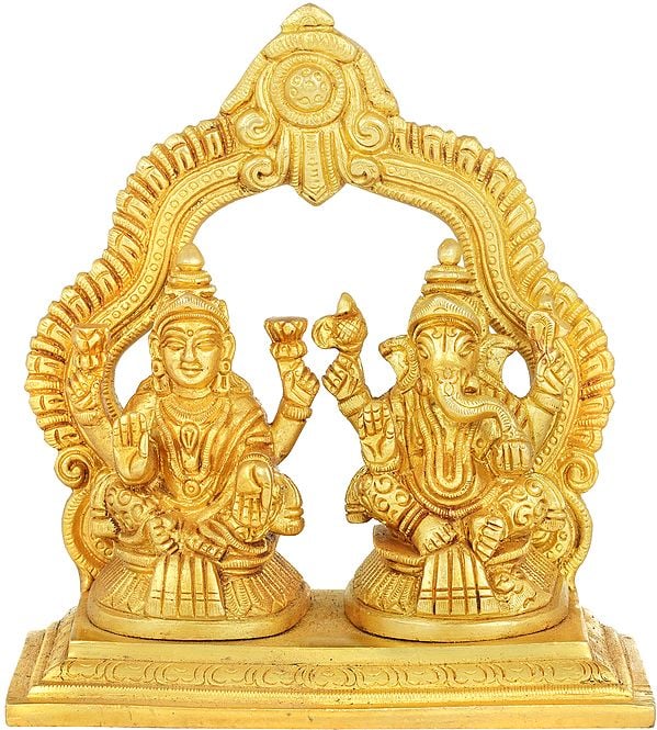 5" Lakshmi Ganesha Statue in Brass | Handmade | Made In India