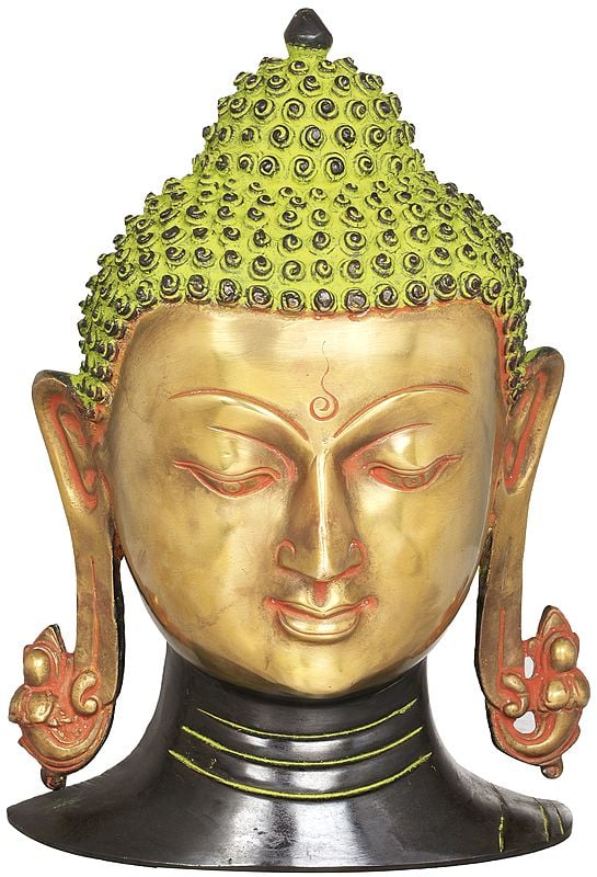 11" Lord Buddha Wall Hanging Mask (Tibetan Buddhist) In Brass | Handmade | Made In India