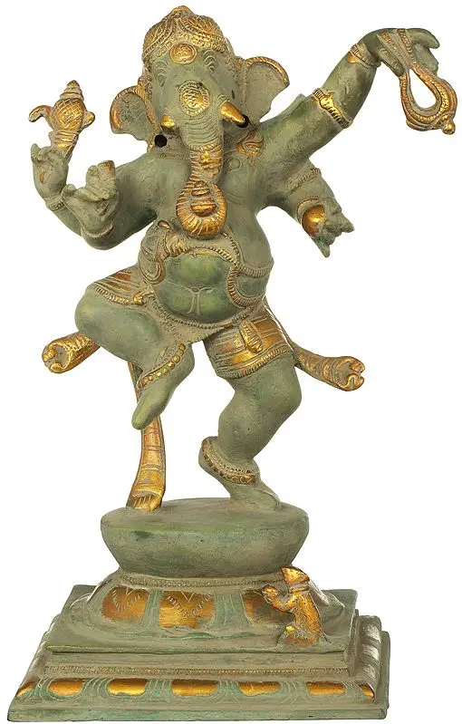 11" Dancing Ganesha In Brass | Handmade | Made In India