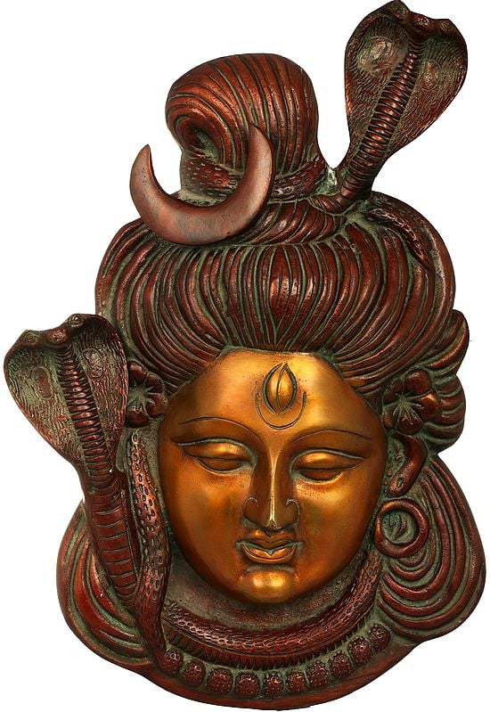 15" Trinetra Shiva - Wall Hanging Mask In Brass | Handmade | Made In India