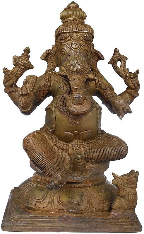 8" Brass Lord Ganesha Holding Kumbha in Trunk
