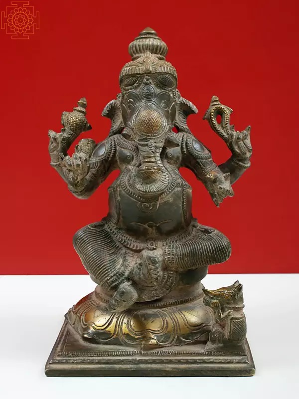 8" Brass Lord Ganesha Holding Kumbha in Trunk