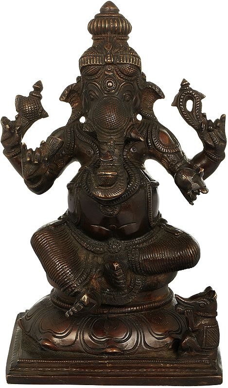 8" Brass Lord Ganesha Holding Kumbha in Trunk