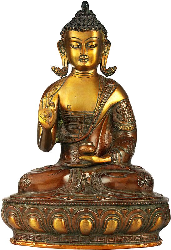 Gautam Buddha in Vitark Mudra With Auspicious Symbols on Robe