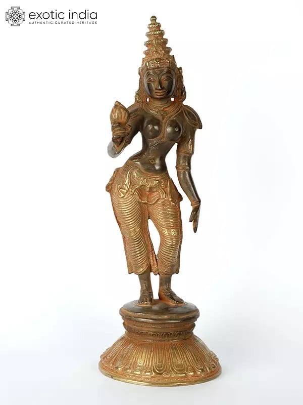10" Goddess Parvati in Triple Bent Posture | Handmade Brass Statue