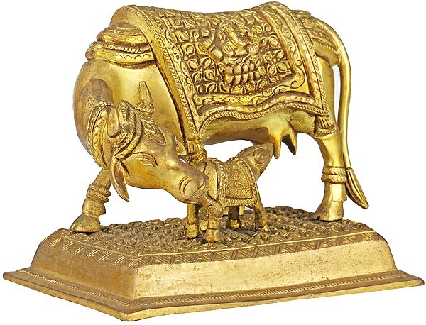 6" Mother Cow with Calf In Brass | Handmade | Made In India