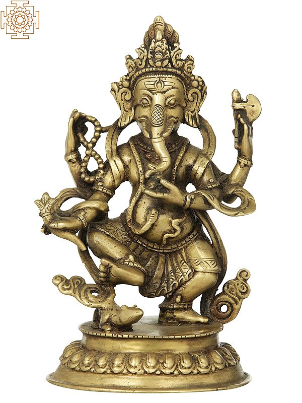 6" Three Eyed Dancing Ganesha - Made in Nepal In Brass | Handmade | Made In India