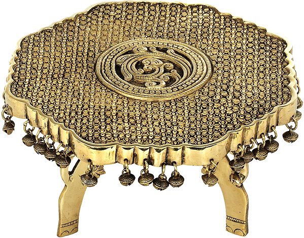 Engraved Ritual Chowki with Ghungroos and Elephant Head Legs