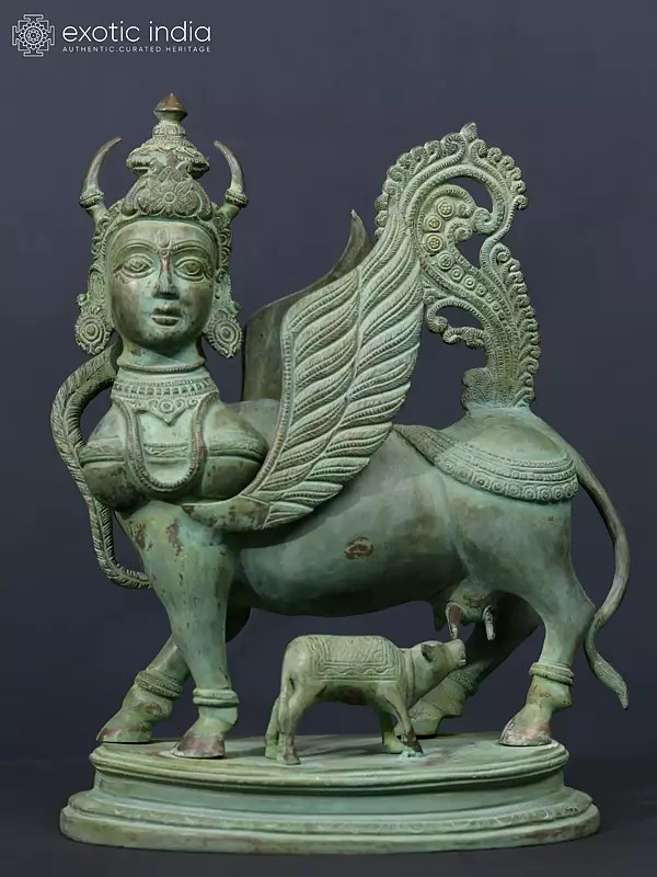 16" Superfine Statue of Kamadhenu, The Wish-Fulfilling Divine Cow In Brass | Handmade | Made In India