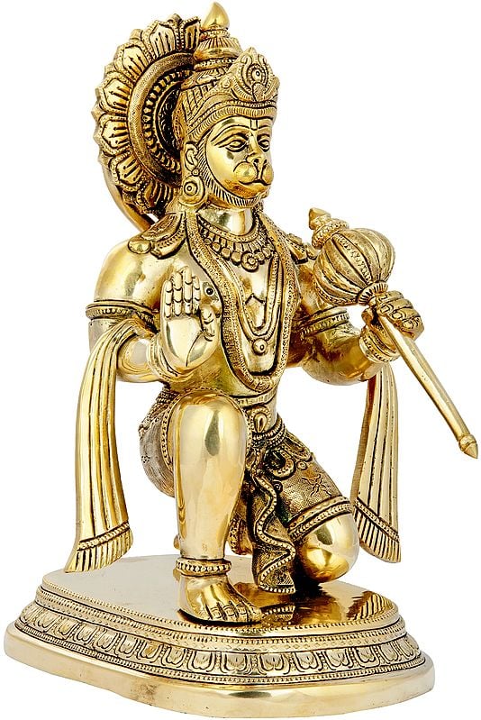 11" Lord Hanuman in Ashirwad Mudra In Brass | Handmade | Made In India