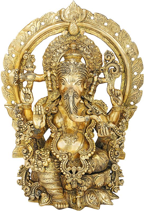 18" Kamalasana Shri Ganesha In Brass | Handmade | Made In India