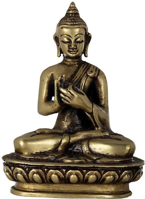 4" Tibetan Buddhist Lord Buddha in Dharmachakra Mudra- Made in Nepal In Brass | Handmade | Made In India