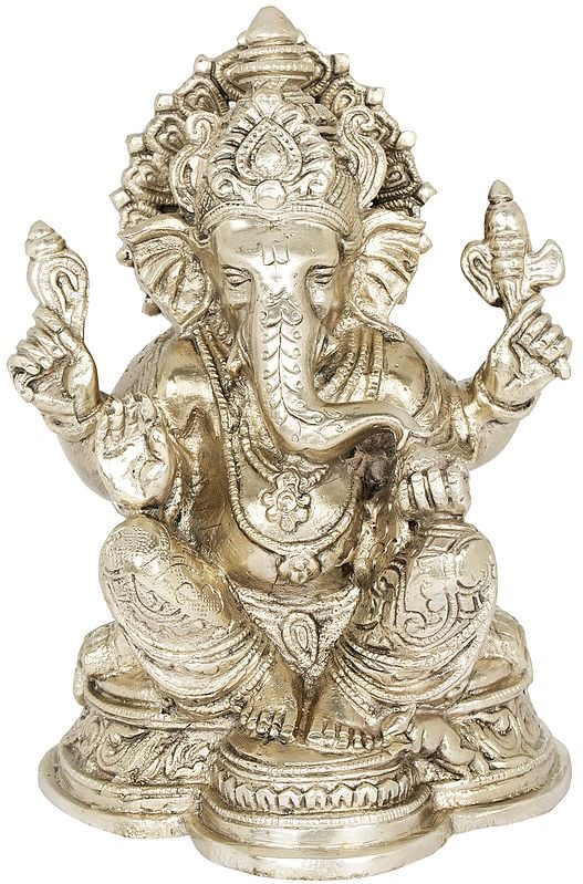 6" Brass Seated Ganesha Sculpture | Handmade | Made in India