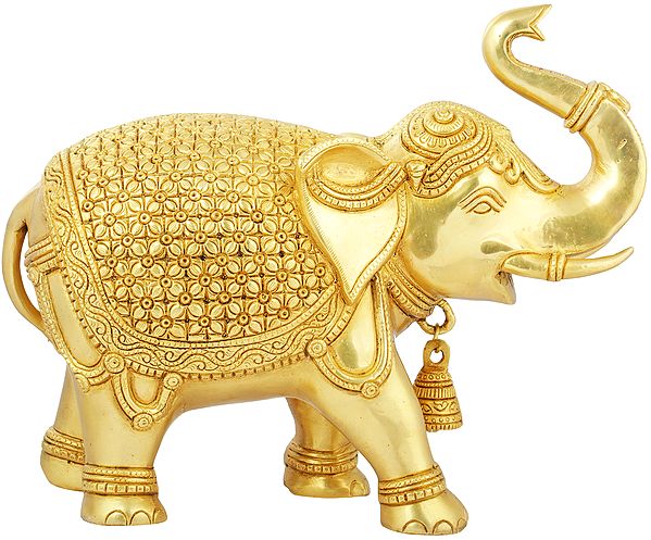 Elephant Decorated with Lotus Flowers and Trunk Upraised High (Supremely Auspicious according to Vastu)