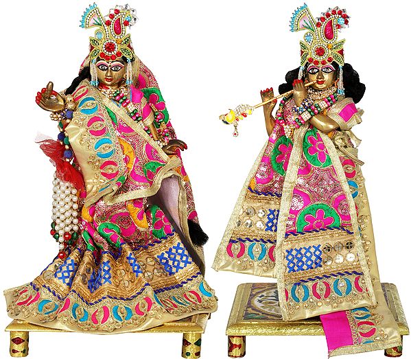 13" Radha Krishna with Costume In Brass | Handmade | Made In India