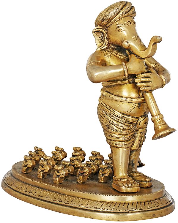 7" Ganesha in Concert with Rats In Brass | Handmade | Made In India