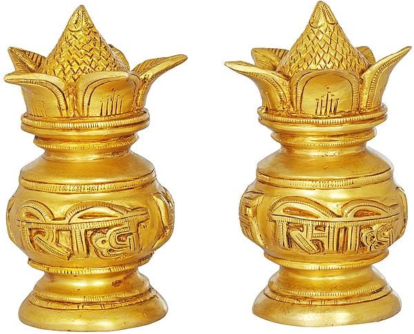 6" Ridhi Sidhi Coconut Kalash for Ganesha Worship in Brass | Handmade | Made in India