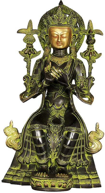 14" Tibetan Buddhist Deity Maitreya - The Future Buddha In Brass | Handmade | Made In India