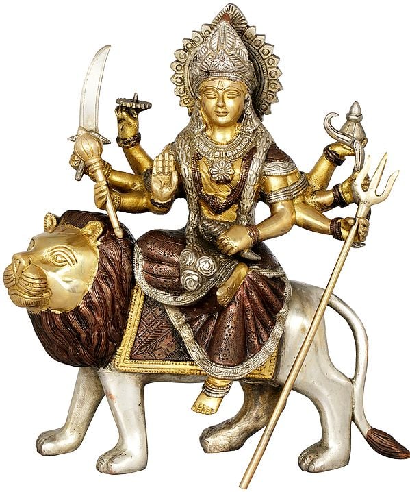 11" Goddess Durga In Brass | Handmade | Made In India