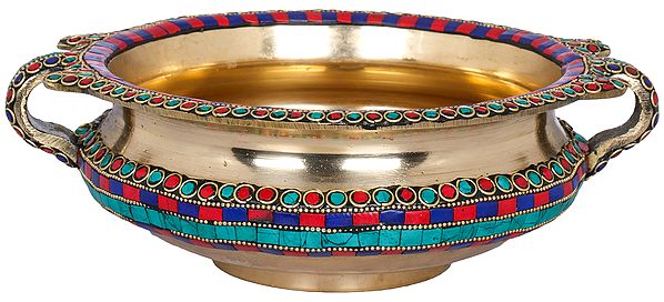 Brass Inlay Urli - Traditional Indian Decorative Vessel