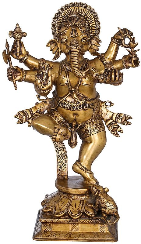 19" An Ecstatic Dancing  Ganesha In Brass | Handmade | Made In India