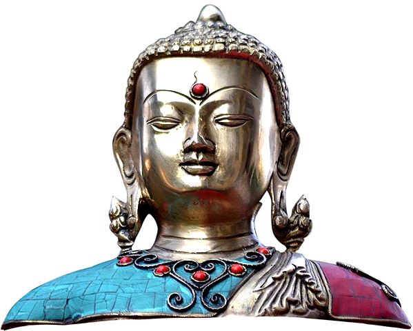 8" Tibetan Buddha Head with Inlay In Brass | Handmade | Made In India