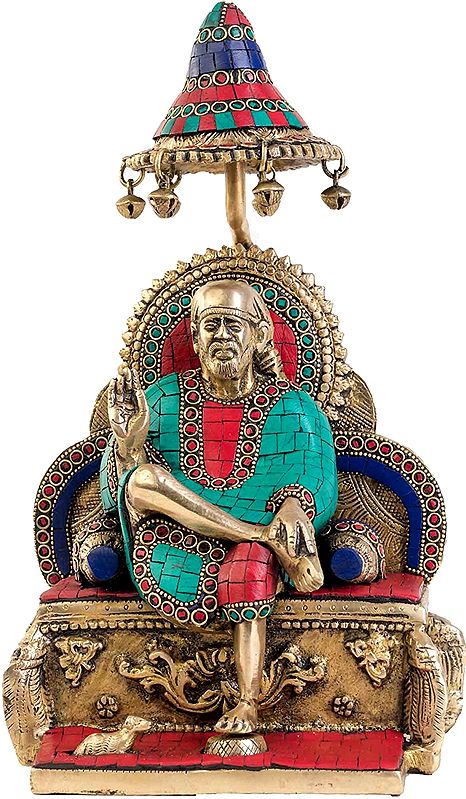 12" Sai Baba Seated on Throne In Brass | Handmade | Made In India