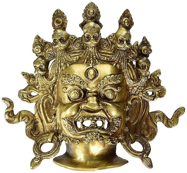 8" Mahakala Wall Hanging Mask In Brass | Handmade | Made In India